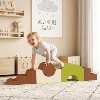 Qaba 5-Piece Foam Climbing Blocks with Non-Slip Bottom, Removable Washable Cover for Crawling or Building, Playroom, Nursery
