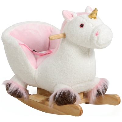 Qaba Unicorn Baby Rocking Horse with Sound & Seat Belt, White