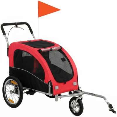 Aosom 2-in-1 Dog Bike Trailer & Stroller, Foldable, 44lbs, Red