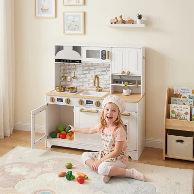 Qaba Kids Play Kitchen Set with Coffee Maker & Storage, 3-8 Years