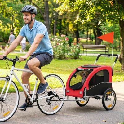 Aosom 2-in-1 Dog Bike Trailer & Stroller, Foldable, 44lbs, Red