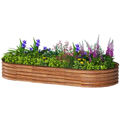 Outsunny 7' x 3' x 1' Large Outdoor Planter Box, Galvanized Raised Garden Bed with Metal Plant Stake, Brown