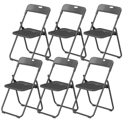 HOMCOM Folding Chairs 6 Pack, Plastic Foldable Chairs with Vent, Carry Hole and Steel Frame for Home, Office, Dining, Black