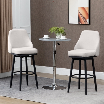 HOMCOM 29.5" Swivel Bar Stools Set of 2, Upholstered, Cream White