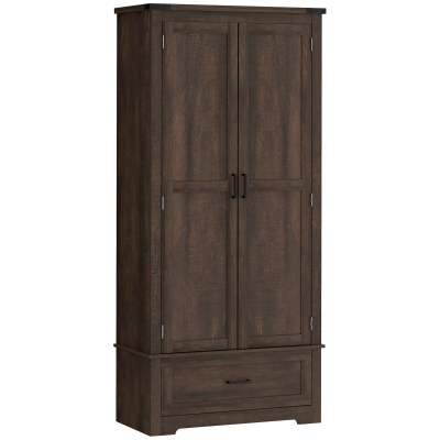 HOMCOM 69" Tall Farmhouse Kitchen Pantry Cabinet with 2 Doors, Drawer and Adjustable Shelves, Dark Brown
