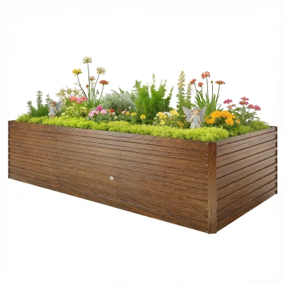 Outsunny 8' x 4' x 2' Raised Garden Bed, Galvanized Planter Box for Growing Flowers, Herbs and Vegetables Dark Brown Wood Effect