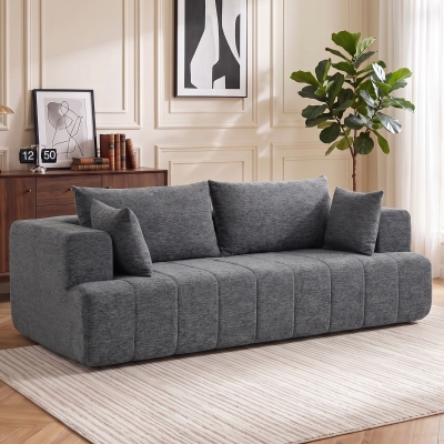 HOMCOM 3 Seater Sofa, Chenille Boneless Cloud Couch with Thick Spring Cushion, Wide and Deep Seat, Wide Armrests, Grey