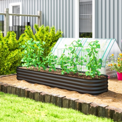 Outsunny 7.9 x 2 x 1ft Galvanized Raised Garden Bed Kit, Metal Planter Box with Safety Edging, Dark Grey