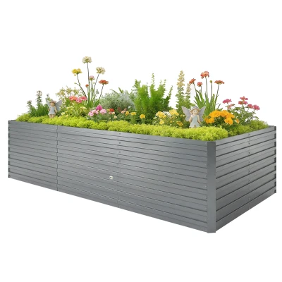 Outsunny 8' x 4' x 2' Raised Garden Bed, Galvanized Planter Box for Growing Flowers, Herbs and Vegetables, Light Grey