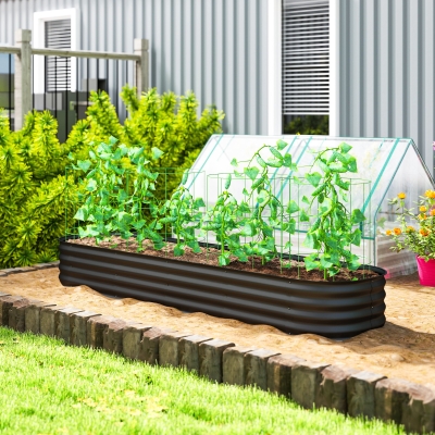 Outsunny 7.9 x 2 x 1ft Galvanized Raised Garden Bed Kit, Metal Planter Box with Safety Edging, Black