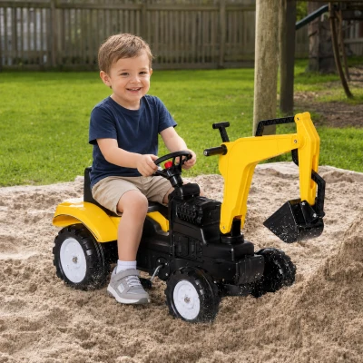 Aosom Kids Ride On Excavator, Pedal Digger, Yellow