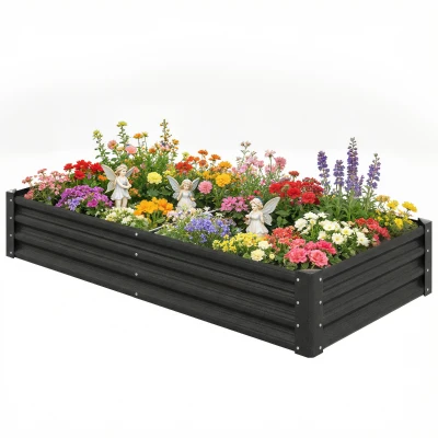 Outsunny Galvanized Garden Beds with Open Bottom, Outdoor Planter Box for Herbs Vegetables, 6 x 3 x 1ft, Black