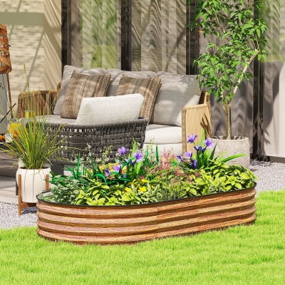 Outsunny 6' x 3' x 1' Large Outdoor Planter Box, Galvanized Raised Garden Bed with Metal Plant Stake, Brown