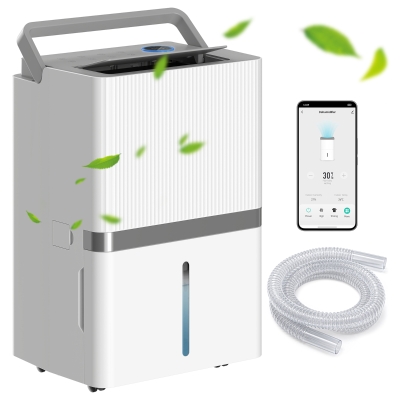 HOMCOM 100 Pint Smart Dehumidifier, 5,200 Sq. Ft., WiFi Large Dehumidifier with App, Alexa, Google Voice Control, Drain Hose