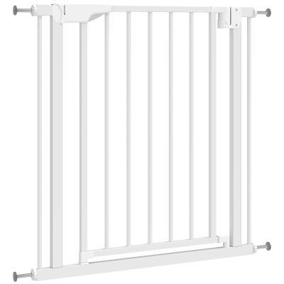 PawHut Baby Gate, Pet Safety Gate Pressure Fit, 30"-32" Wide with Two-Way Open, Auto-Close for Stair, Doorways, Hallways, White