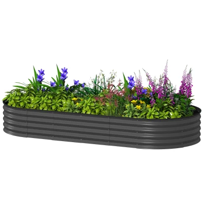 Outsunny 7 x 3 x 1ft Galvanized Raised Garden Bed Kit, Metal Planter Box with Safety Edging, Dark Grey