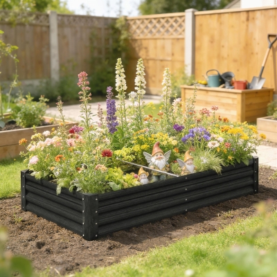 Outsunny Galvanized Garden Beds with Open Bottom, Outdoor Planter Box for Herbs Vegetables, 6 x 3 x 1ft, Black