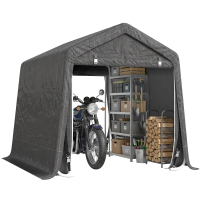 Outsunny 9.2' x 7.9' Garden Storage Tent, Patio Storage Shelter w/ Metal Frame and Double Zipper Doors, Dark Grey