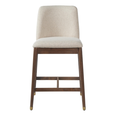 Counter Height Bar Stool Set of 2 with Premium Rubberwood, Modern Bar Chairs with Metal-Tipped Feet, 20'' L x 22.5'' W x 38'' H, Beige+Walnut