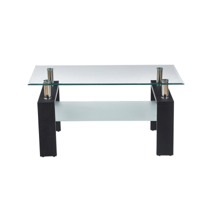Modern 2-Tier Glass Coffee Table with Double-Layer Clear Top, Space-Saving Center Table with Sturdy Supporting Legs, 34.5'' L x 19'' W x 16.5'' H, Black