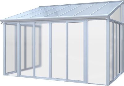 Weatherproof Sunroom Kit with 3 Lockable Sliding Doors, Enclosed Patio Cover with Aluminium Alloy Frame, 168.5'' L x 115'' W x 123'' H, White