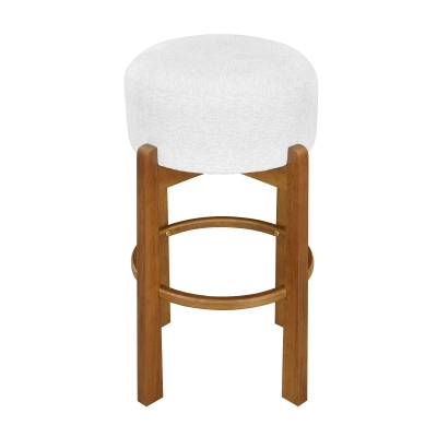 Round Bar Stool Set of 2 with Padded Upholstered Seat, Non-Swivel Bar Chairs with Ivory Upholstered Cushion, 19.5'' L x 19.5'' W x 30'' H, Ivory+Walnut
