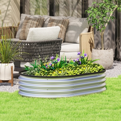 Outsunny Galvanized Raised Garden Bed, 4 x 3 x 1 ft Modular Metal Garden Beds with Rubber Strip Edging, Silver