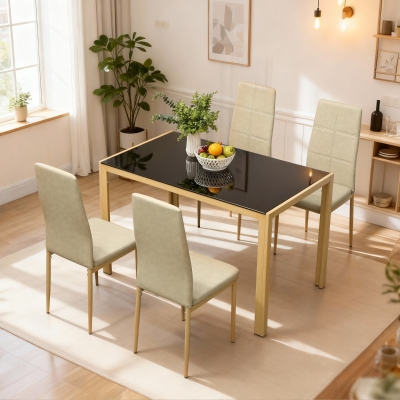 HOMCOM 3-Piece Rectangular Glass Kitchen Table and Chairs with Metal Frame and Faux Leather Upholstery for Dining Room