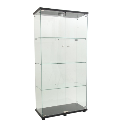 Solid Glass Floor-Standing Showcase with Built-In LED Lighting, LED Glass Display Cabinet with Lockable Doors, 31.5'' L x 14.5'' W x 64.5'' H, Black