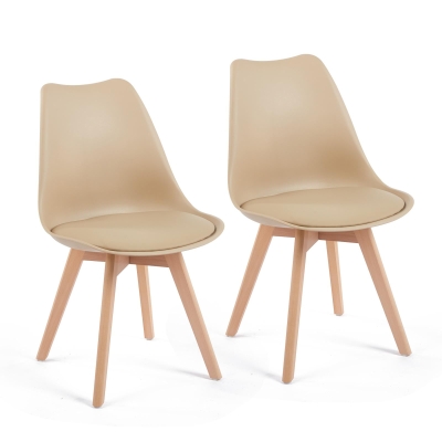 Modern Dining Chairs with Ergonomic High-Density Foam Backrest, Wooden-Legged Side Chairs with PU Leather Upholstery, 19.5L x 16.5W x 32H, khaki