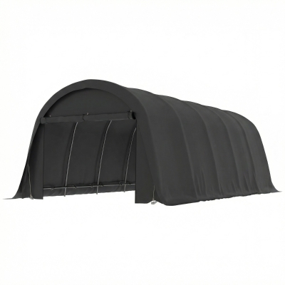 Outsunny 12' x 23.6' Heavy Duty Carport, UPF50+ Portable Garage Car Canopy Tent with Galvanized Frame, Large Door, Dark Gray