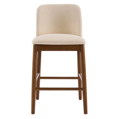 Cozy Lois Indoor Upholstered Wooden Stools with Padded Soft Fabric, Sturdy Bar Chairs with Footrest, 19" L x 22" W x 37" H, Beige+Walnut