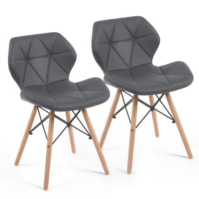 Modern Dining Chair with Backrest and PU Leather Surface, Stain-Resistant Bar Stools with Ergonomic Wood Legs, 18.5'' L x 14.5'' W x 28'' H, Grey