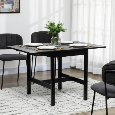 HOMCOM Solid Wood Drop Leaf Folding Kitchen Table, Black