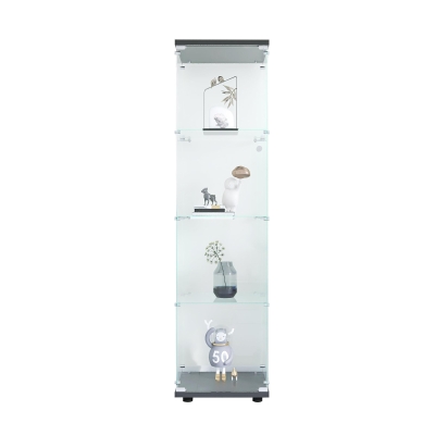Glass Display Cabinet with Adjustable Feet and Safety Bumpers, Floor-Standing Curio Bookshelf with Tempered Glass, 16.5'' L x 14.5'' W x 64.5'' H, Black