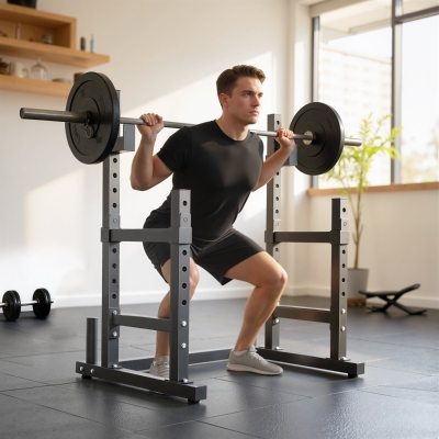 Soozier Adjustable Squat Rack, 660 lbs Multi-Function Barbell Rack for Weight Lifting and Home Gym Strength Training, Black