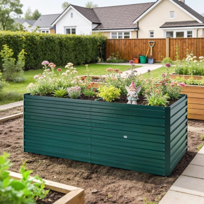 Outsunny 5' x 3' x 2' Raised Garden Bed, Galvanized Planter Box for Growing Flowers, Herbs and Vegetables, Green