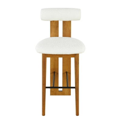 Plush Sherpa Bar Stool Set of 4 with High-Resilience Foam, Indoor Bar Chairs with Premium Rubber Wood Frame, 19'' L x 23'' W x 43'' H, Walnut+White