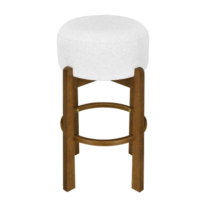 Indoor Round Seat Bar Stools with Solid Rubberwood Frame, Non-Swivel Bar Chairs with Padded Upholstered Seat, 19.5'' L x 19.5'' W x 30'' H, Ivory+Walnut
