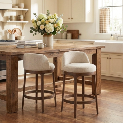 Counter Height Bar Stools with Rubber Wood Frame, Modern Bar Chairs with Upholstered Ergonomic Seat, 18.5'' L x 18.5'' W x 33'' H, Beige+Walnut