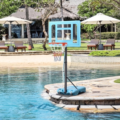 Soozier Poolside Basketball Hoop Stand, 36.5"-48.5" Height Adjustable Portable Hoop System Goal Stand, w/ Clear Backboard & Fillable Base for Adults & Teens, Blue