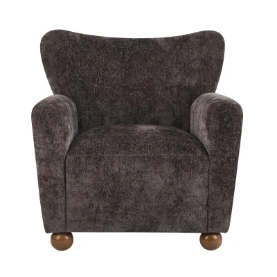 Cozy Wingback Armchair with Premium Fabric Upholstery, Bouclé Accent Chair with Plush Cushioned Seat, 32'' L x 31'' W x 32.5'' H, Dark Brown+Teak