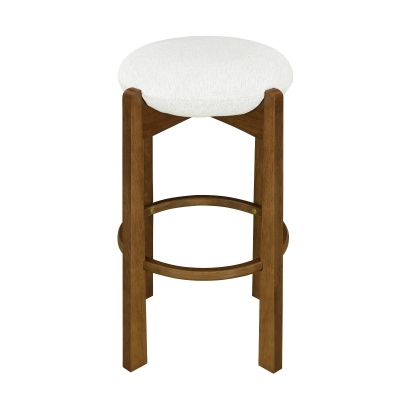 Indoor Bar Stools with Solid Rubberwood Frame, Non-Swivel Bar Chairs with Upholstered Round Seat, 19.5'' L x 19.5'' W x 30'' H, Ivory+Walnut