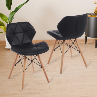 Modern Dining Chair with Backrest and PU Leather Surface, Stain-Resistant Bar Stools with Ergonomic Wood Legs, 18.5'' L x 14.5'' W x 28'' H, Black
