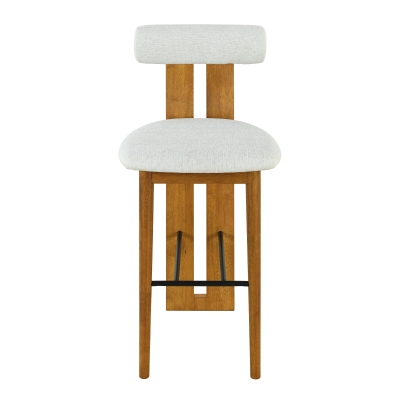 Indoor Modern Bar Stools Set of 2 with Rubber Wood Frame, Fixed Non-Swivel Bar Chairs with Sturdy Metal Footrest, 19'' L x 23'' W x 43'' H, Ivory+Walnut