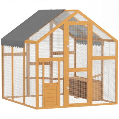 PawHut Large Wooden Chicken Run with Waterproof Cover, Yellow, 6-8 Chickens