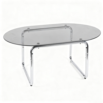 Curved Tempered Glass Coffee Table with Fingerprint-Resistant Top, Minimalist Center Table with U-Shaped Metal Legs, 35.5'' L x 23.5'' W x 15'' H, Grey