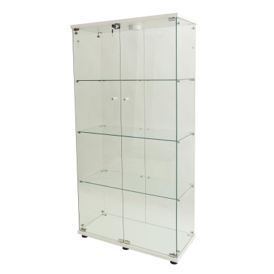 Solid Glass Floor-Standing Showcase with Built-In LED Lighting, LED Glass Display Cabinet with Lockable Doors, 31.5'' L x 14.5'' W x 64.5'' H, White