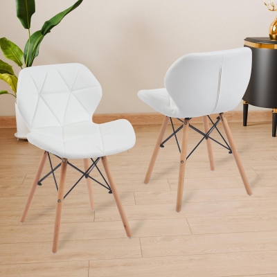 Modern Dining Chair with Backrest and PU Leather Surface, Stain-Resistant Bar Stools with Ergonomic Wood Legs, 18.5'' L x 14.5'' W x 28'' H, White