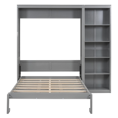 Space-Saving Murphy Bed with 5-layer Folded Cabinet, Solid Murphy Bed Frame with 600 lbs Weight Capacity, 87.5" L x 15.5" W x 83.5" H, Gray
